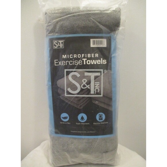 NEW Microfiber Towels S & T INC. Gym Exercise 6 Gray Towels Sweat Yoga Home Gym - Picture 1 of 7